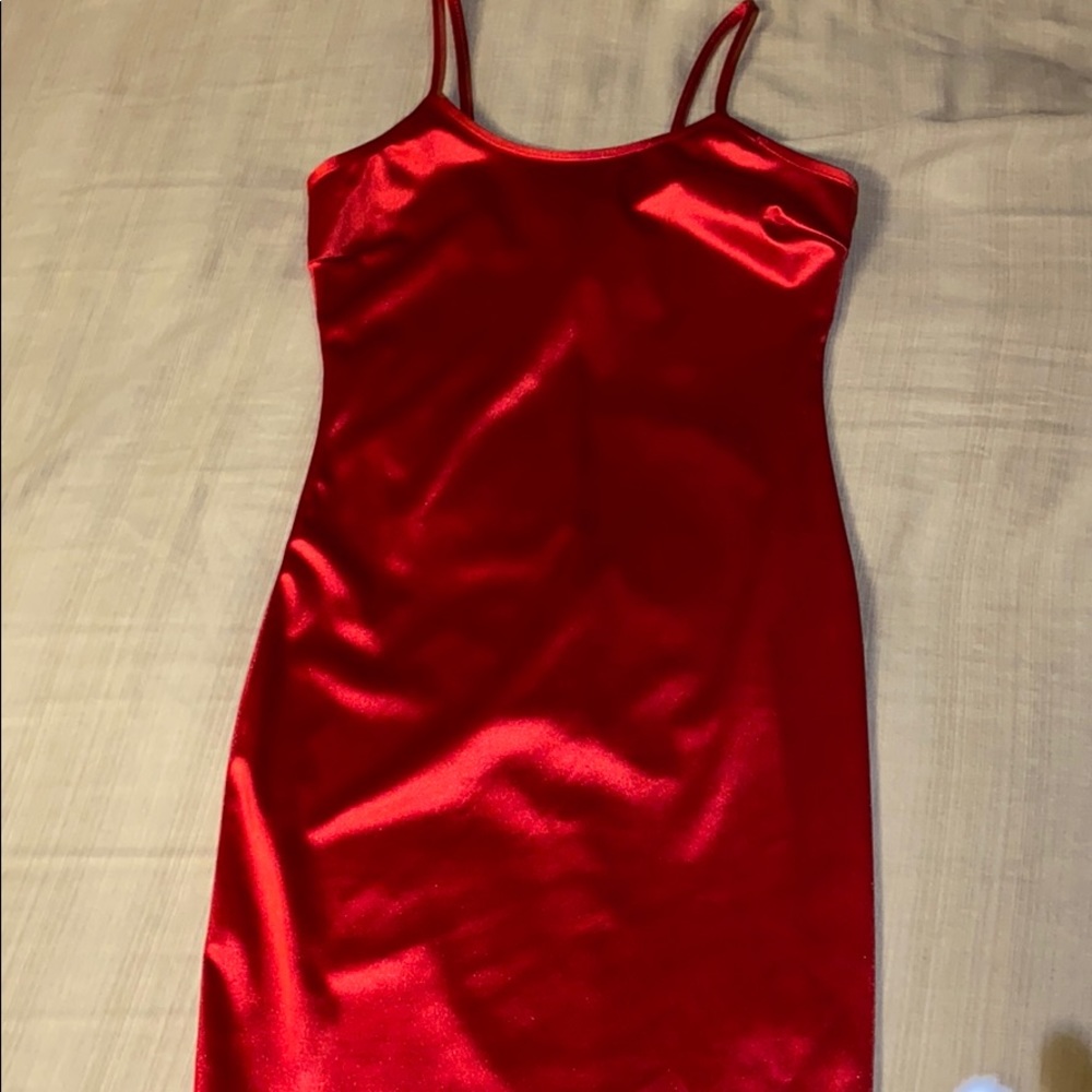 Red silk mini dress